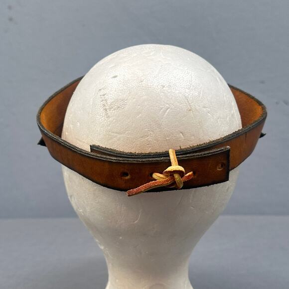 VTG Leather Hand Tooled Floral Sun Visor Brown Boho Hippie 70s Festival Western - Picture 15 of 16
